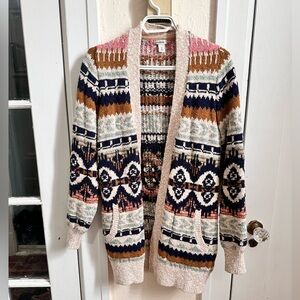 L.L.Bean Fair Isle Cardigan 100% cotton Sweater XS Cozy Cabin Knit|Open Front